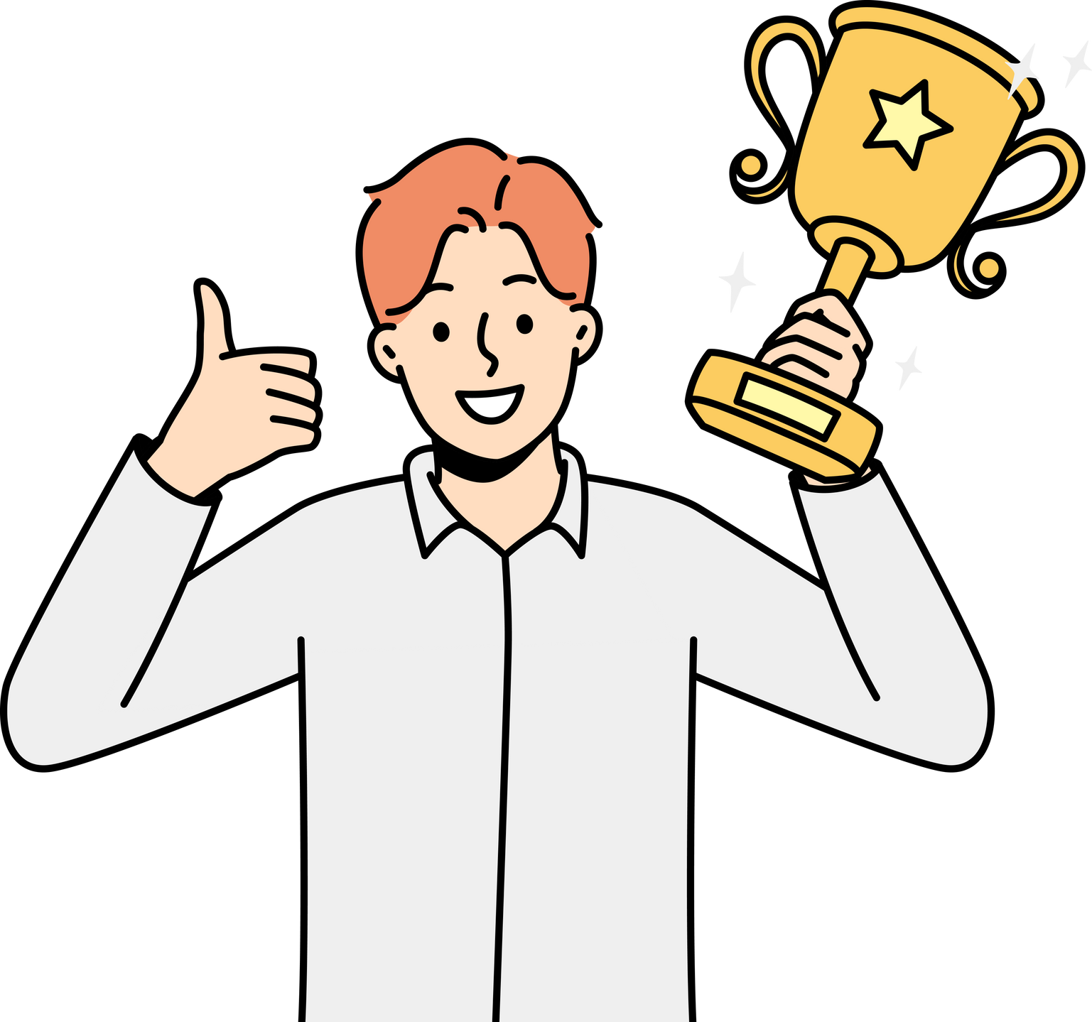 Smiling Man with Golden Prize in Hands